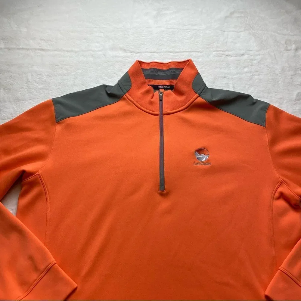 Nike Golf Tour Performance Dri-Fit Orange/Gray 1/2 Zip Pullover Size Medium